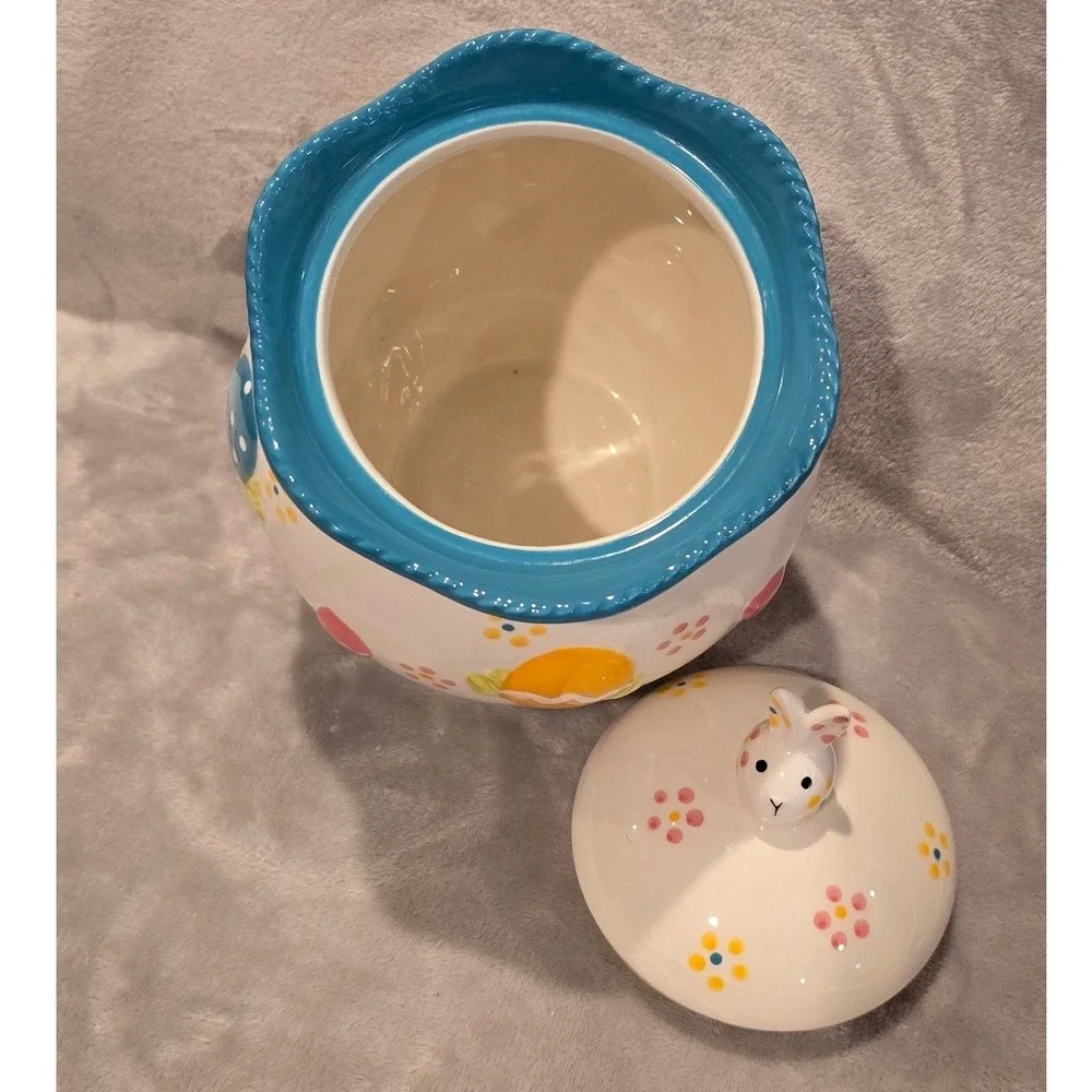 Temp-tations Old World Easter Egg Cookie Jar Bunny Lid Hand Painted Ceramic 10x7